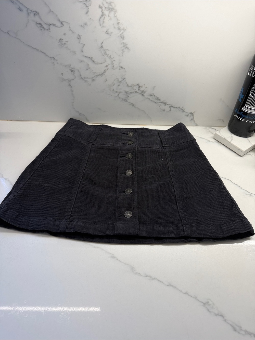 American Age Black Button-Front Cord Mini Skirt